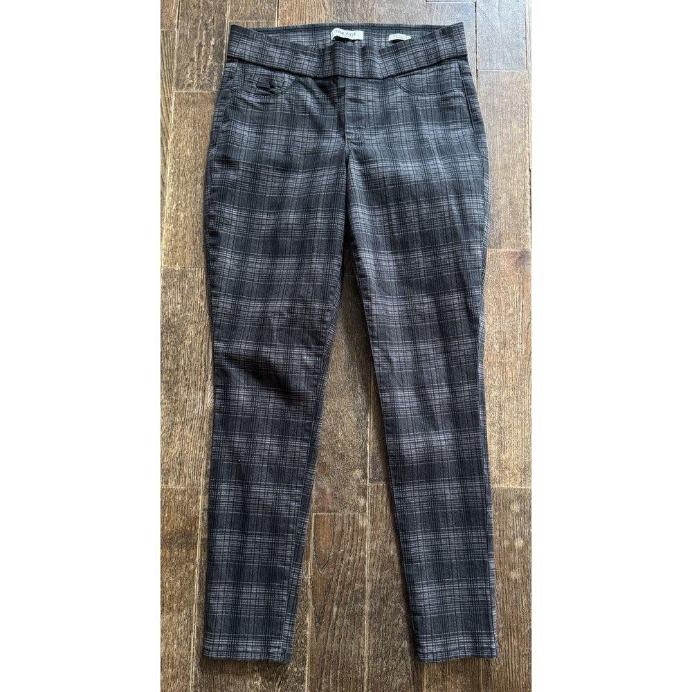 Nine West Heidi Skinny Pull-On Jeans Womens 6 Black Plaid‎ Stretch Denim